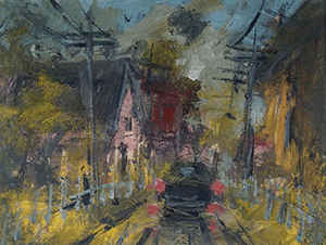 Pink house on narrow road